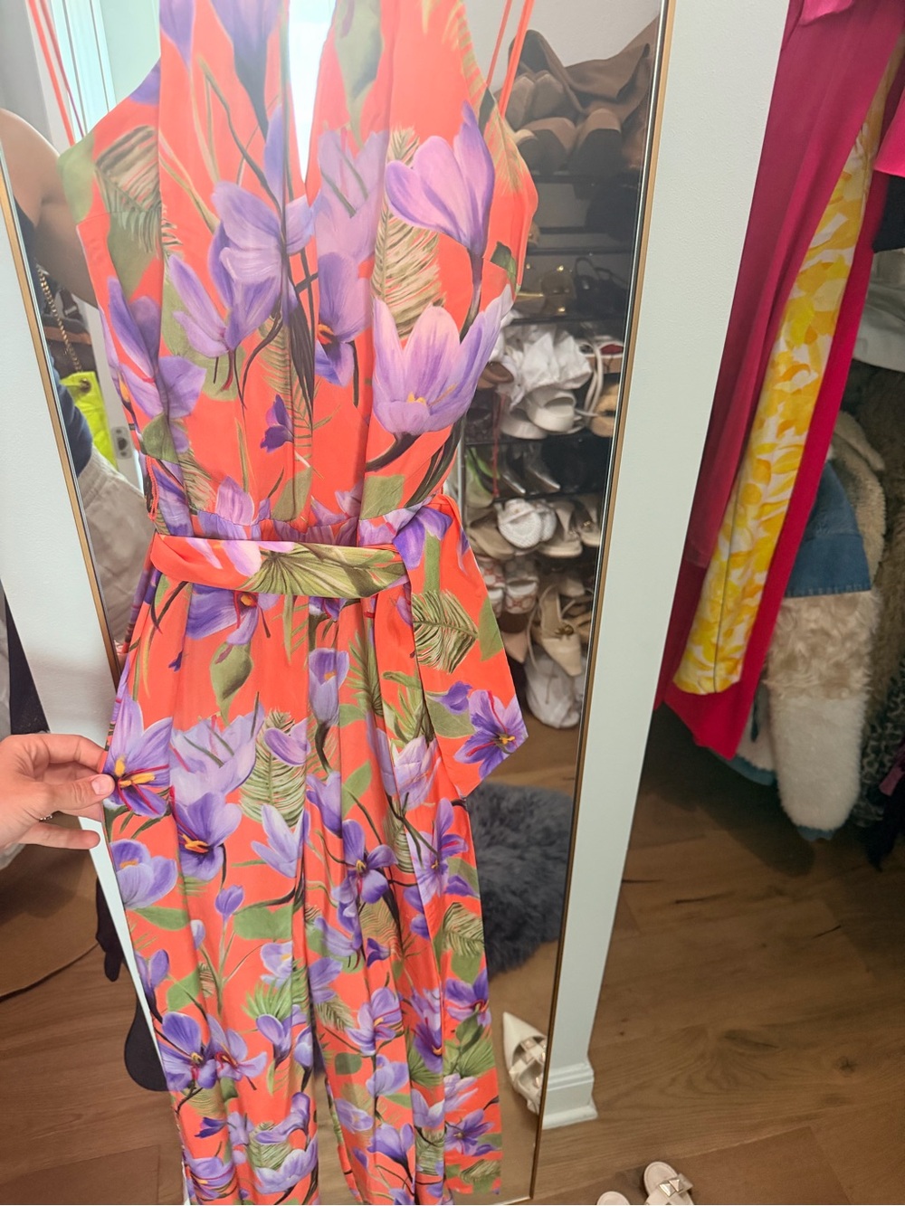 Alice + Olivia Orange and Purple Floral Jumpsuit with Belt